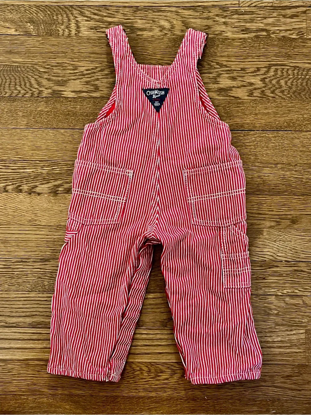 Vintage Oshkosh Red Stripe Long Overalls Boys 18M